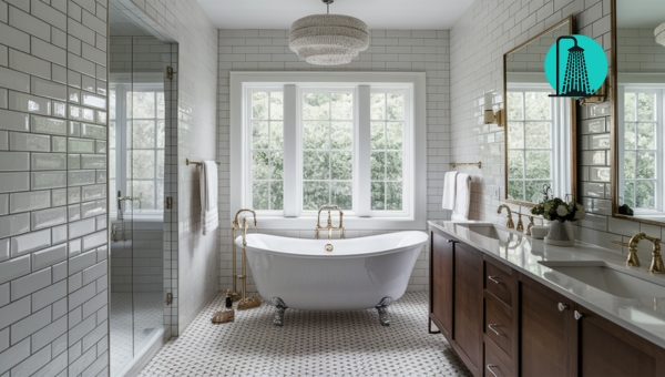 Standard-Sized Walk-In Showers: Classic White Tile Design