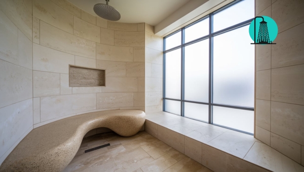 shower seats and built-in benches: Curved benches