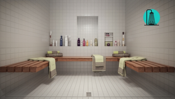 shower seats and built-in benches: L-shaped