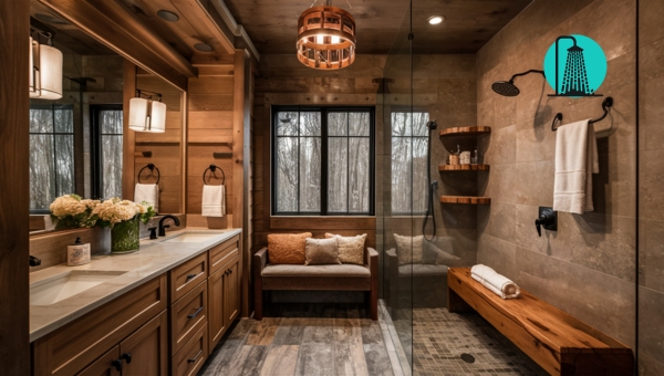 Standard-Sized Walk-In Showers: Rustic Charm With Wood Accents