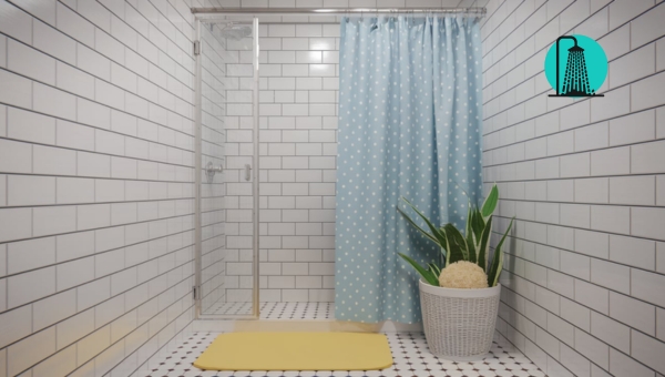 Walk-In Shower Ideas: Small Walk-In Shower with Shower Curtain