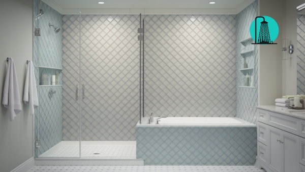 Walk-In Shower Ideas: Walk-In Shower with Glass Tile