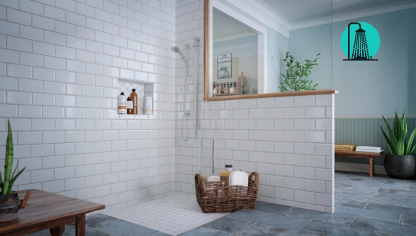 Walk-In Shower Ideas: White Tile Shower Enclosure